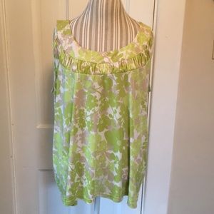Green and beige flowered top